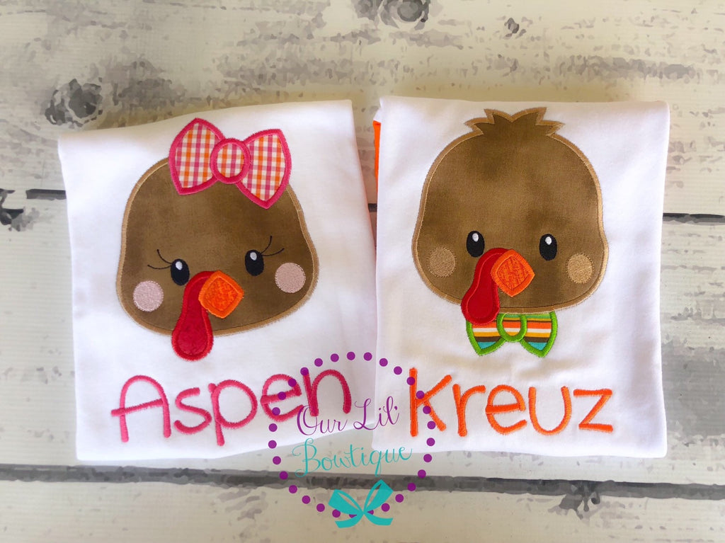 Thanksgiving Turkey Applique Shirt: Personalized First Thanksgiving