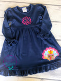 Girls Thanksgiving Turkey Applique Dress: Navy Shirt