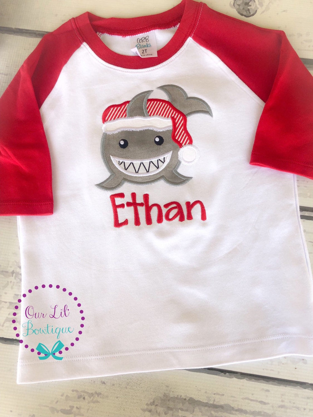 Christmas Shark Shirt: Personalized Santa Shark Appliqué Bodysuit
