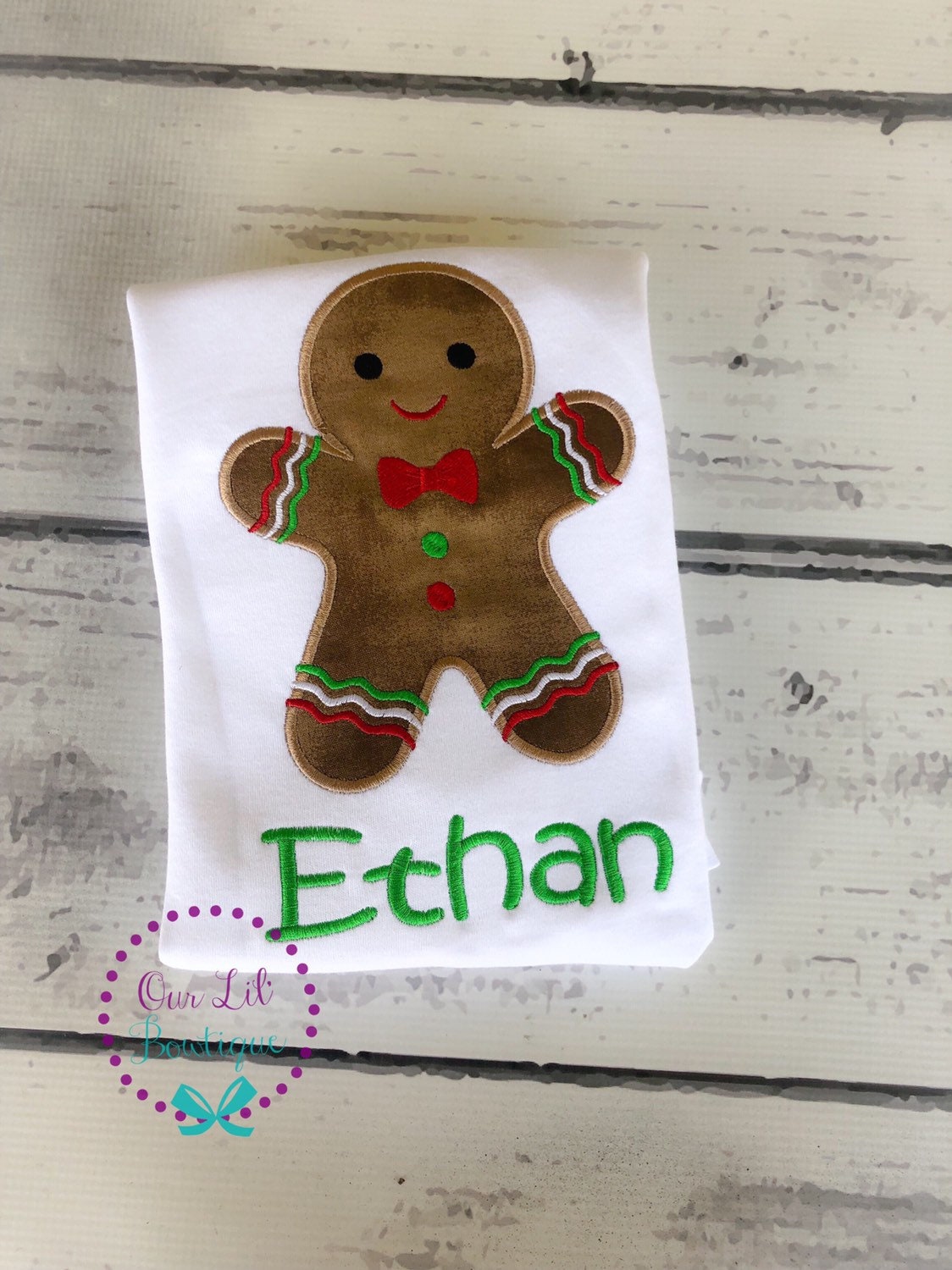 Gingerbread Christmas Applique Shirt - Personalized Holiday Outfit