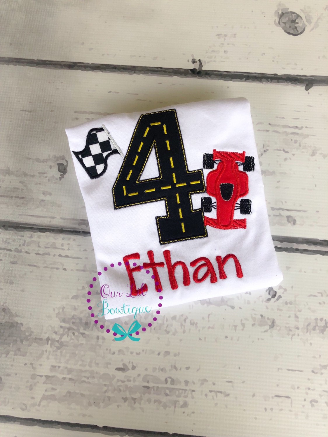 Personalized Race Car Birthday Shirt - Race Track Number Tee - Birthday Shirt