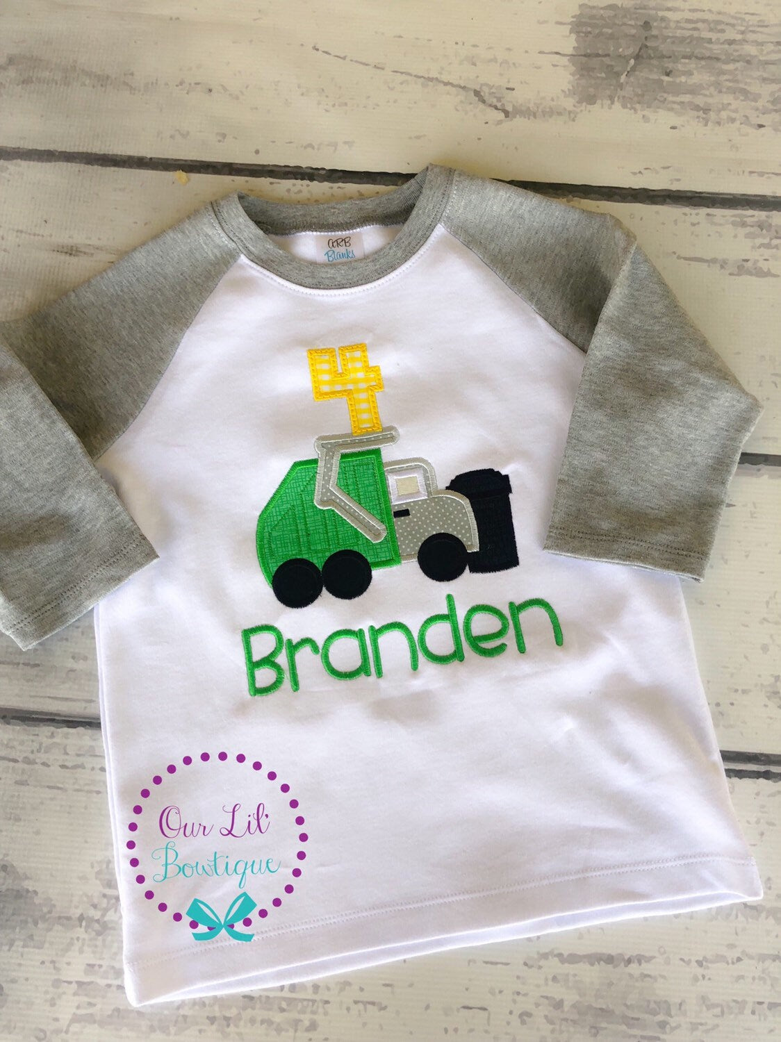 Personalized Garbage Truck Birthday Shirt - Raglan Truck Tee
