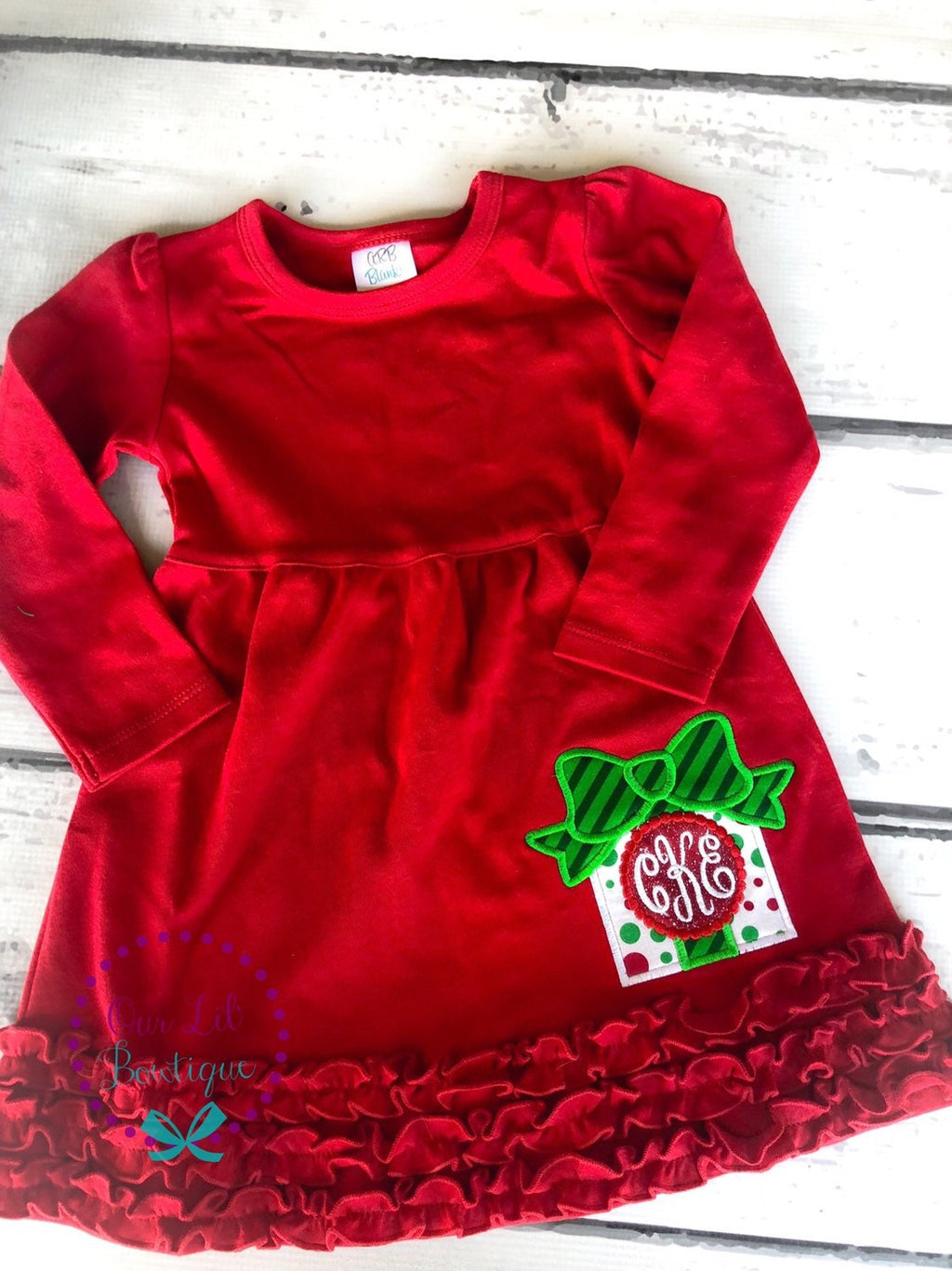 Present Christmas Shirt - Girls Christmas Dress - Present Shirt - Christmas Applique Dress - Christmas Applique Shirt - Monogram Dress