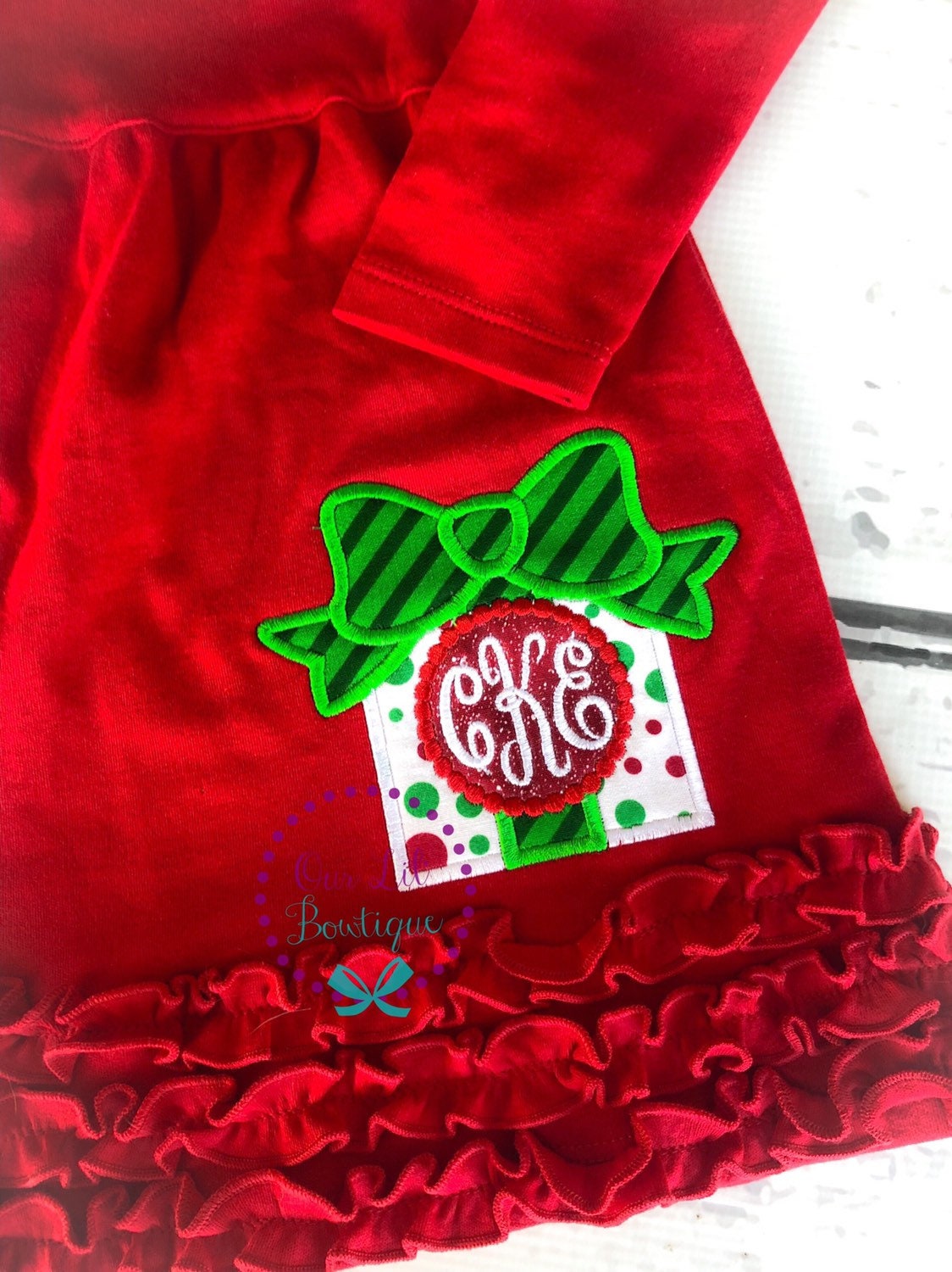 Present Christmas Shirt - Girls Christmas Dress - Present Shirt - Christmas Applique Dress - Christmas Applique Shirt - Monogram Dress