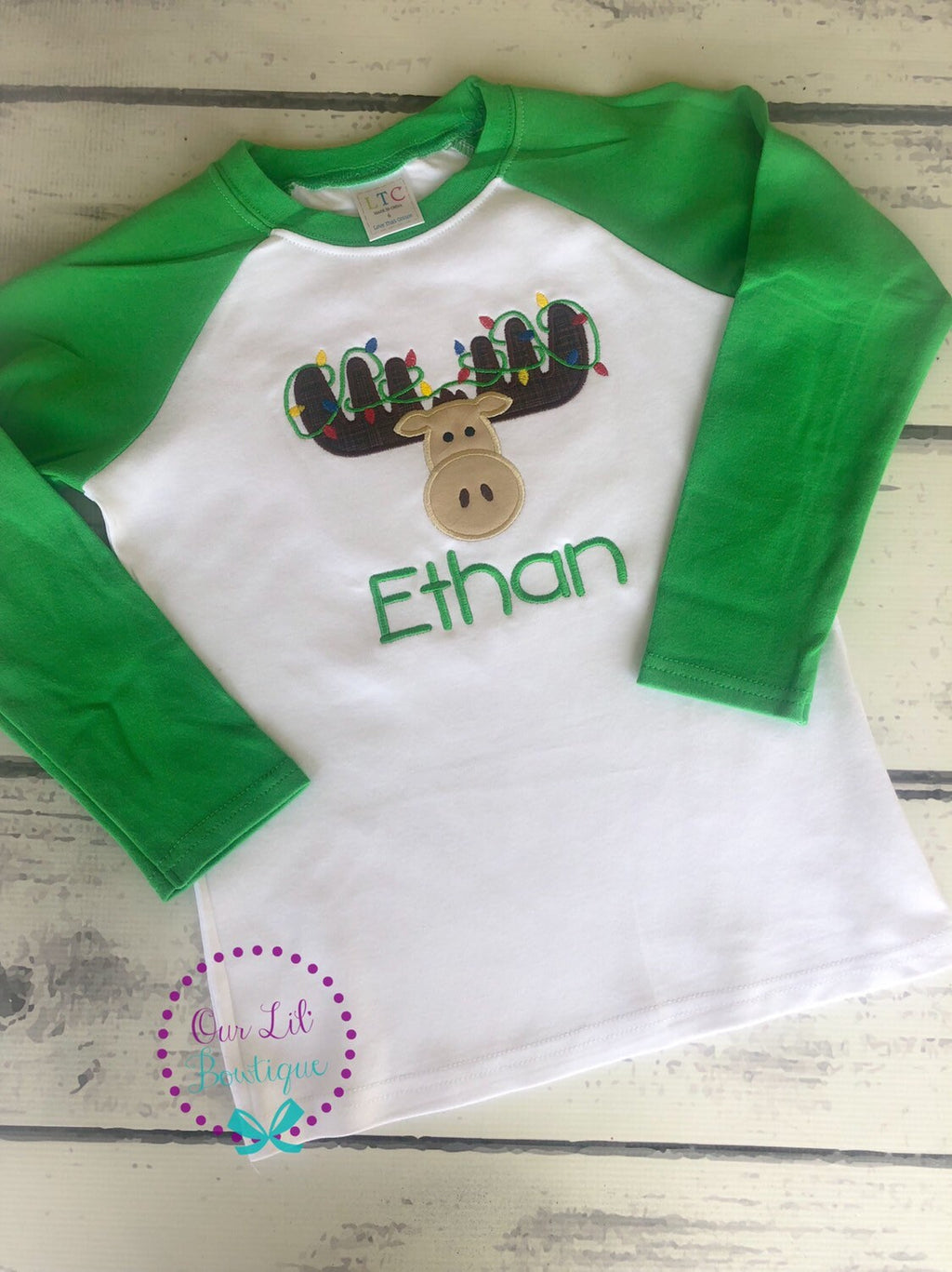 Christmas Moose Appliqué Shirt - Personalized Holiday Outfit
