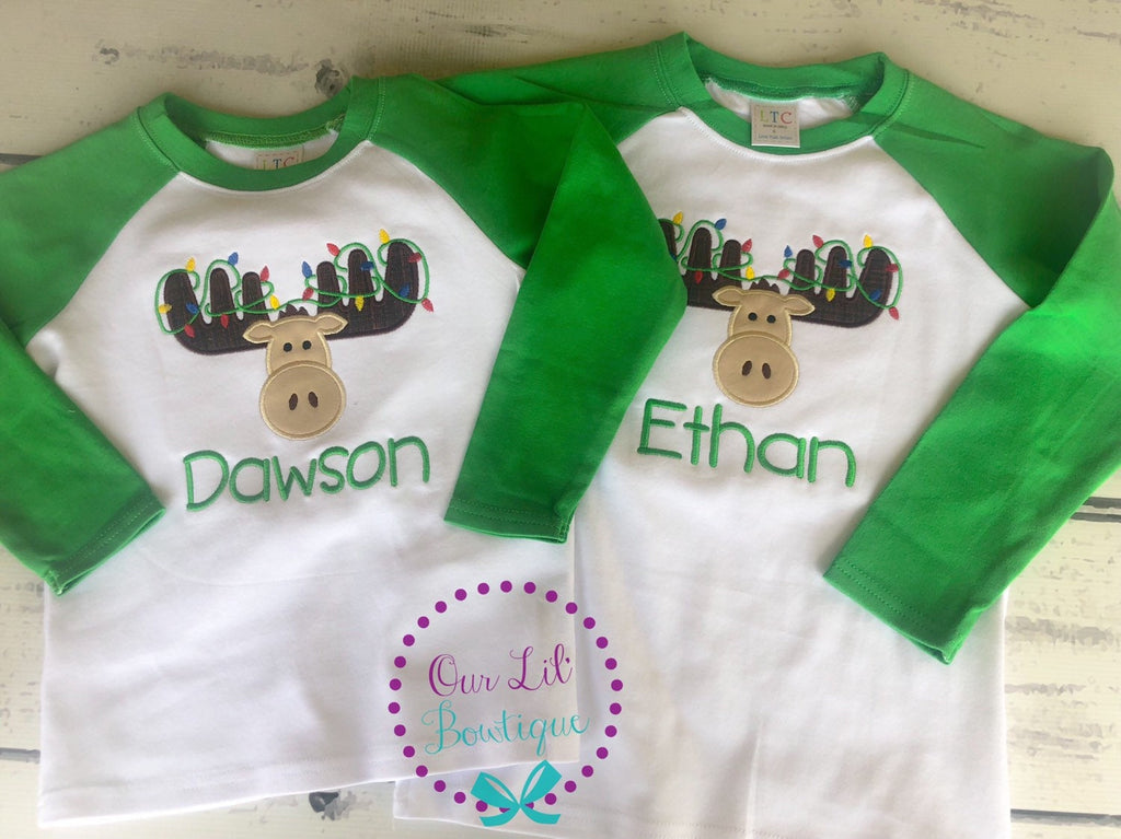 Christmas Moose Appliqué Shirt - Personalized Holiday Outfit