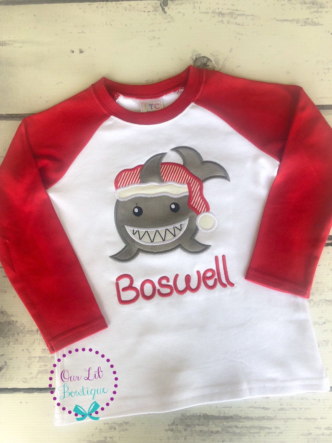 Christmas Shark Shirt: Personalized Santa Shark Appliqué Bodysuit