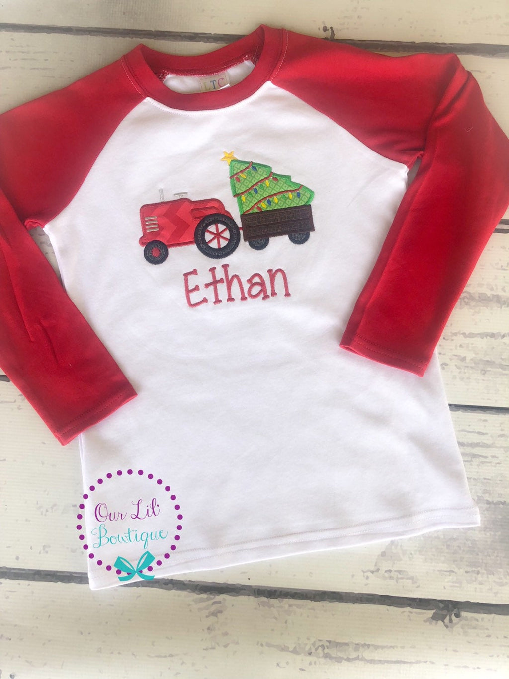 Christmas Tree Tractor - Boy's Christmas Tractor- Christmas Tree - Boy- Girl - Toddler - Infant - Baby - Personalized Shirt - Tractor