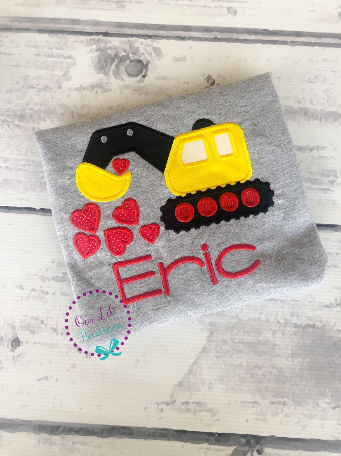 Personalized Valentine's Day Digger Shirt: Embroidered Construction Truck