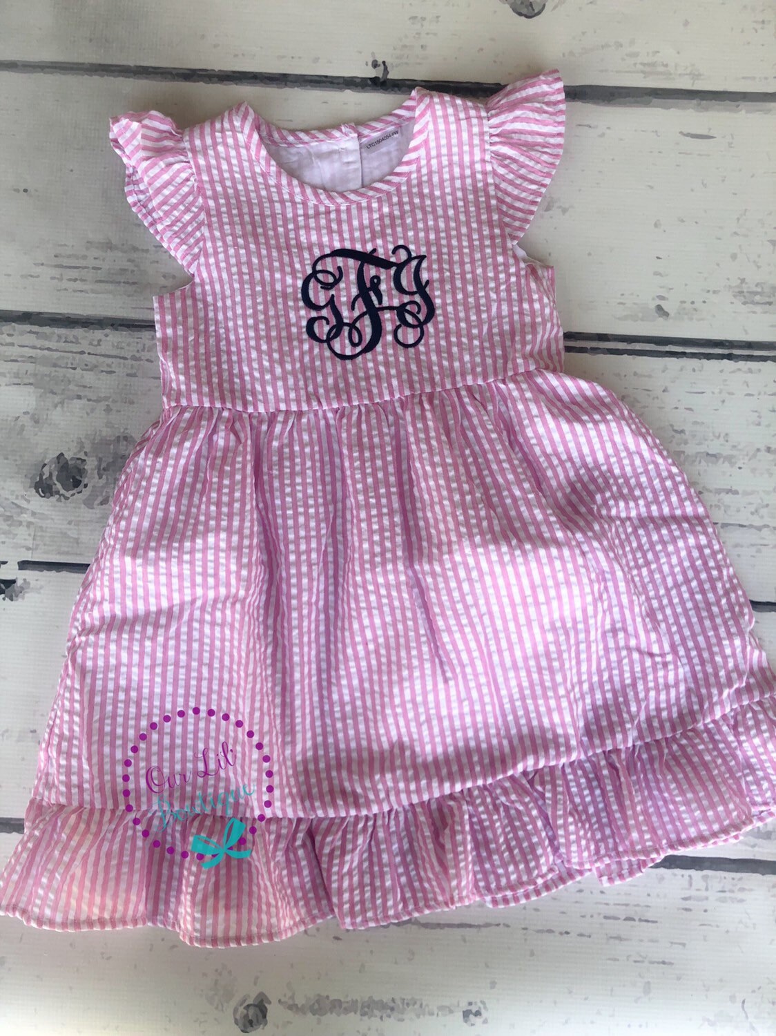 Seersucker Monogrammed Dress - Girls Monogrammed Dress - Seersucker Dress - Personalized Toddler Dress - Back To School Dress - Seersucker