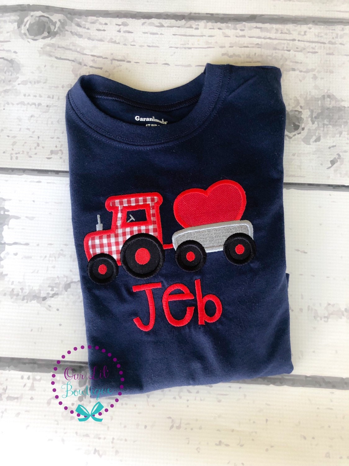 Valentine's Tractor Shirt: Personalized Heart Appliqué