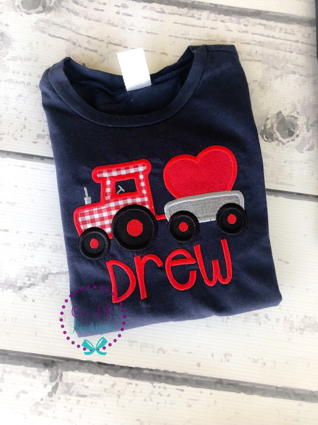 Valentine's Tractor Shirt: Personalized Heart Appliqué