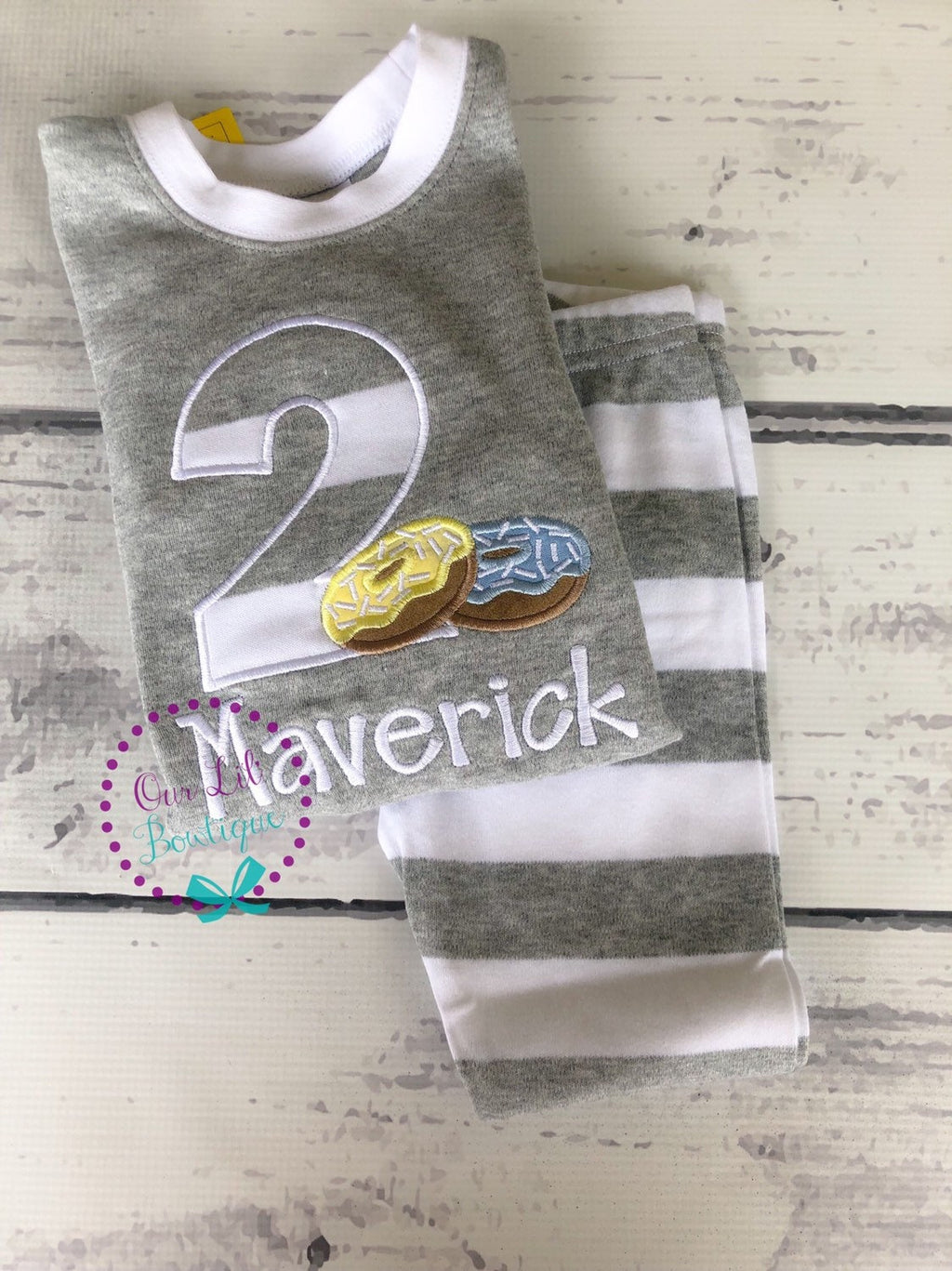 Personalized Donut Birthday Outfit: Appliqué Shirt & Shorts Set