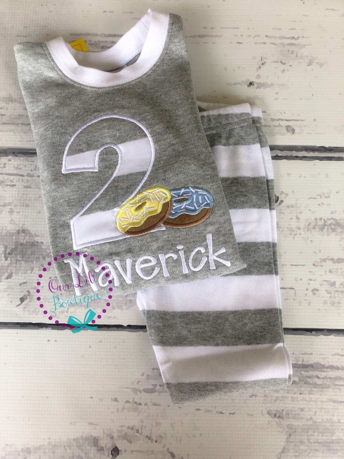 Personalized Donut Birthday Outfit: Appliqué Shirt & Shorts Set