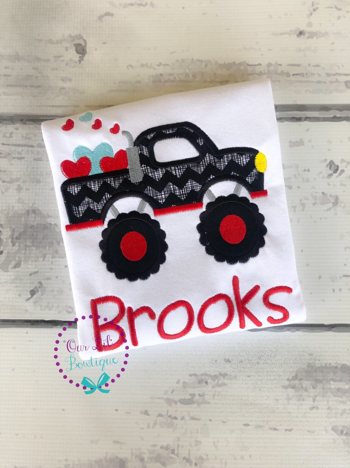 Personalized Valentine Monster Truck Shirt - Boy's Appliqué Shirt
