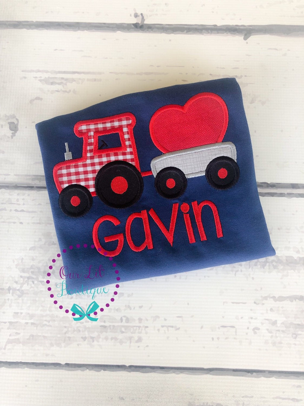 Valentine's Tractor Shirt: Personalized Heart Appliqué