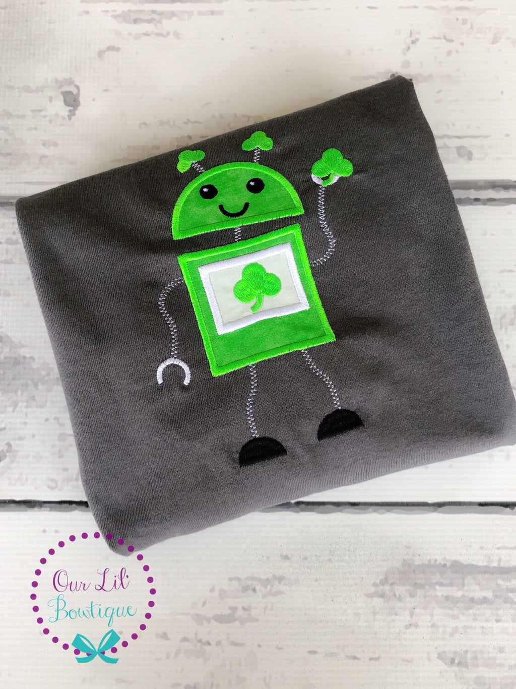 Personalized St. Patrick's Day Robot Applique Shirt