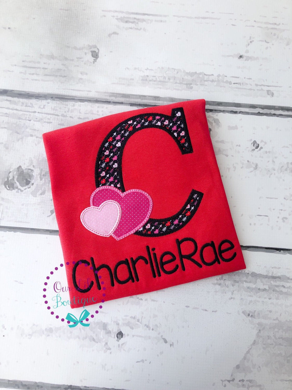 Personalized Valentine Applique Shirt - Initial Heart - Kids Valentine's Day