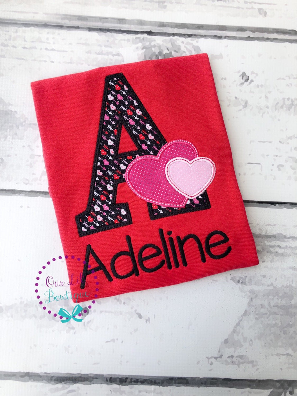 Personalized Valentine Applique Shirt - Initial Heart - Kids Valentine's Day