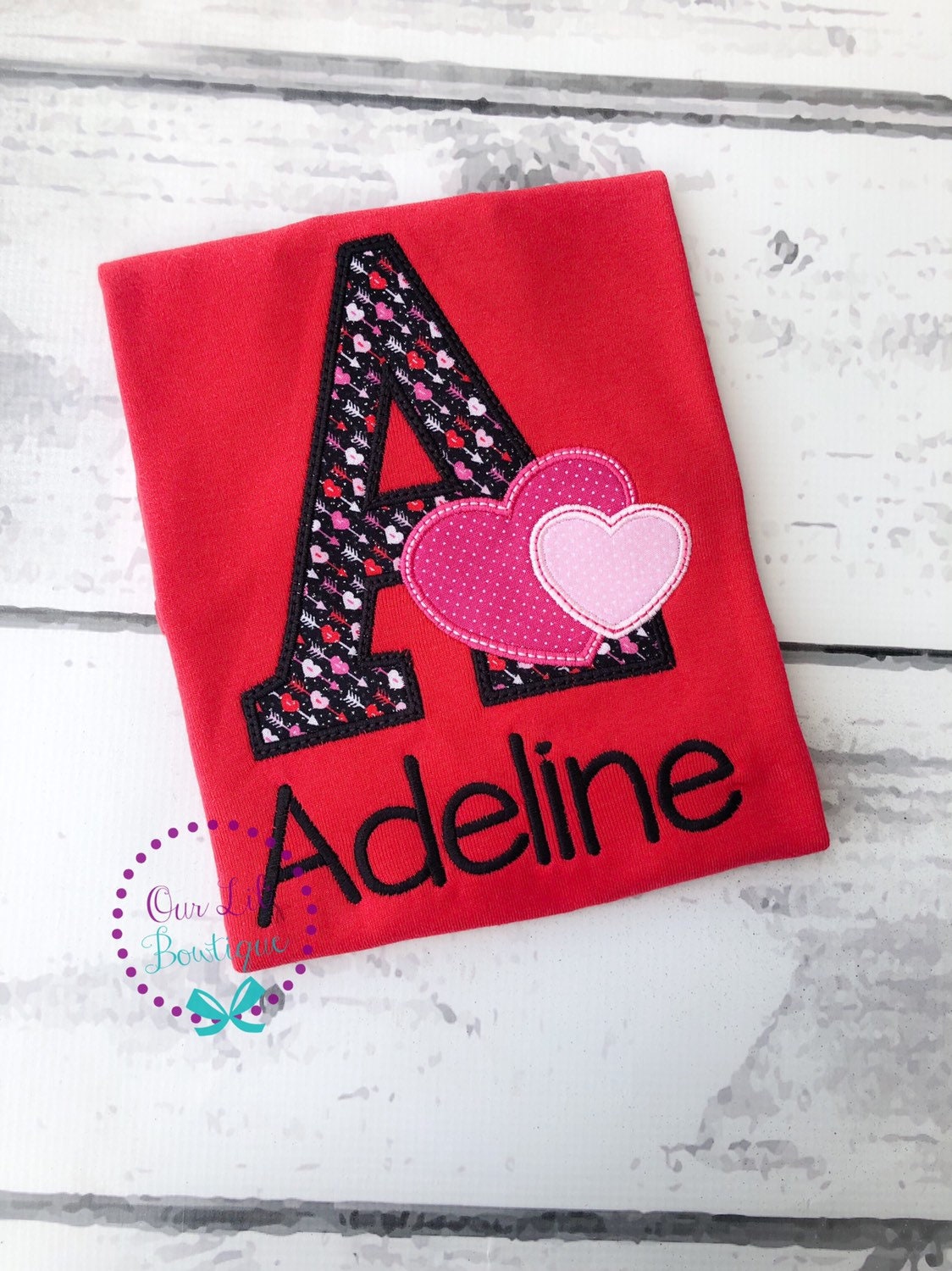 Personalized Valentine Applique Shirt - Initial Heart - Kids Valentine's Day