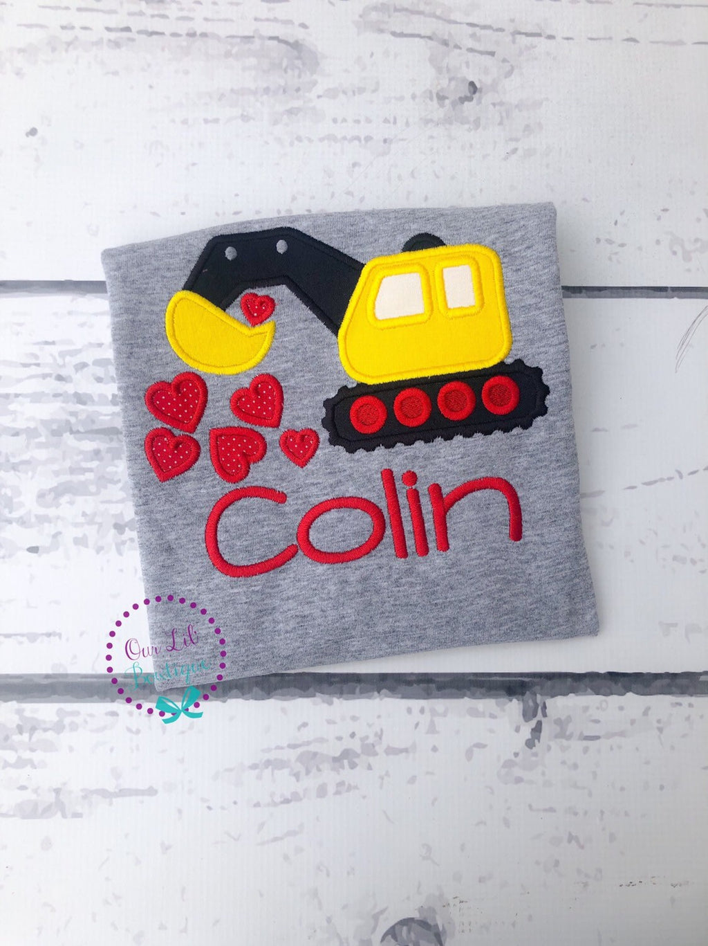 Personalized Valentine's Day Digger Shirt: Embroidered Construction Truck