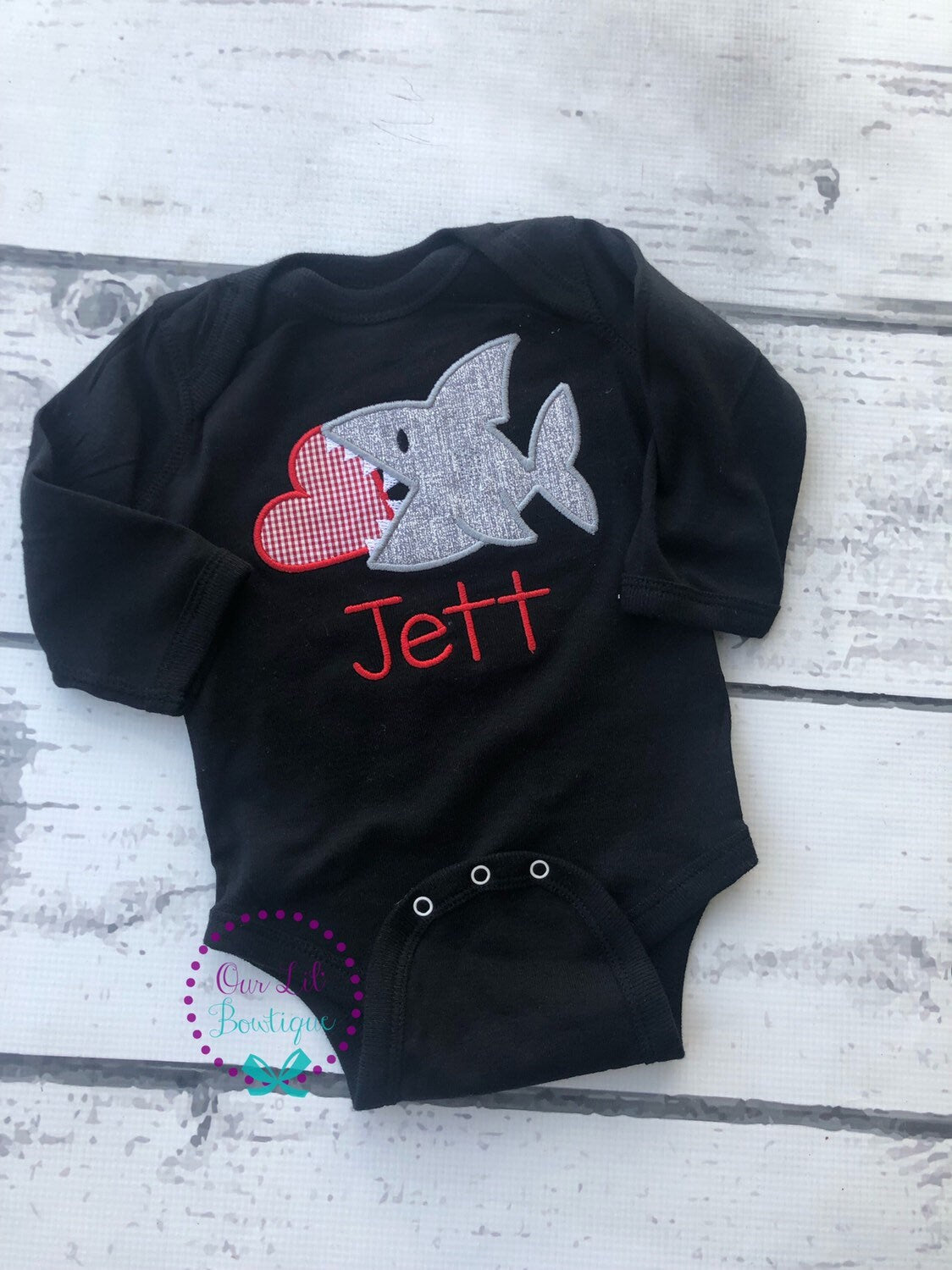 Personalized Valentine Shark Applique Shirt - Boy Valentine's Day