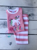 Unicorn Pajamas - Personalized Birthday Applique PJs - Unicorn Applique - Birthday