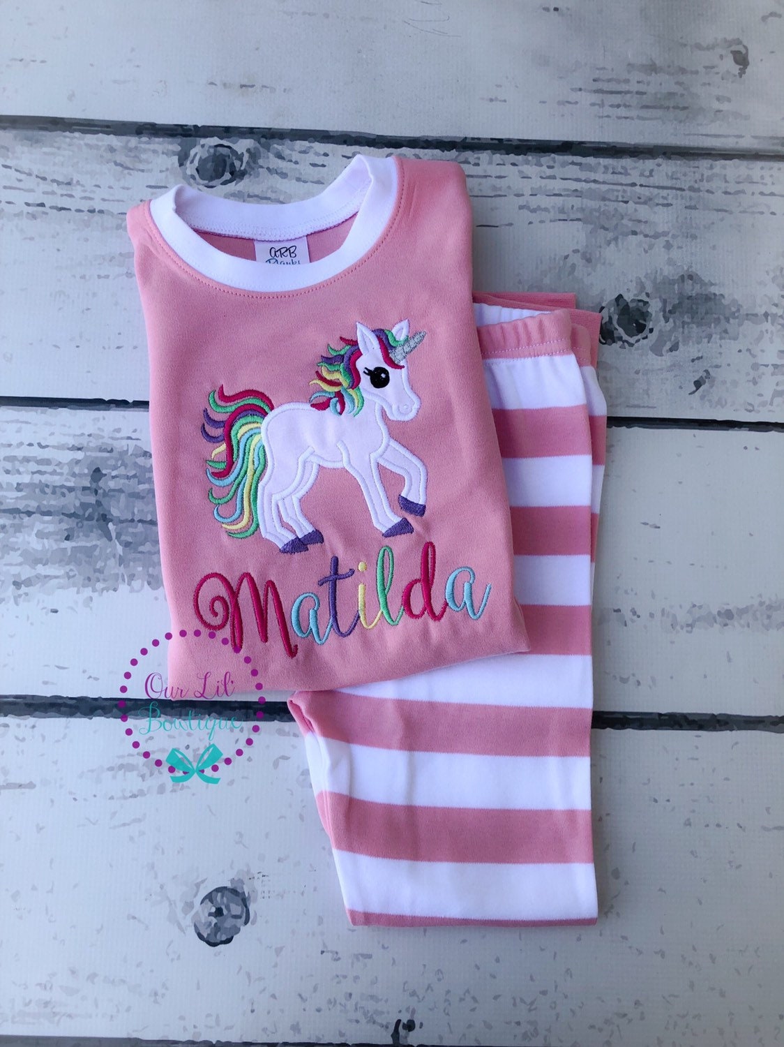 Unicorn Pajamas - Personalized Birthday Applique PJs - Unicorn Applique - Birthday
