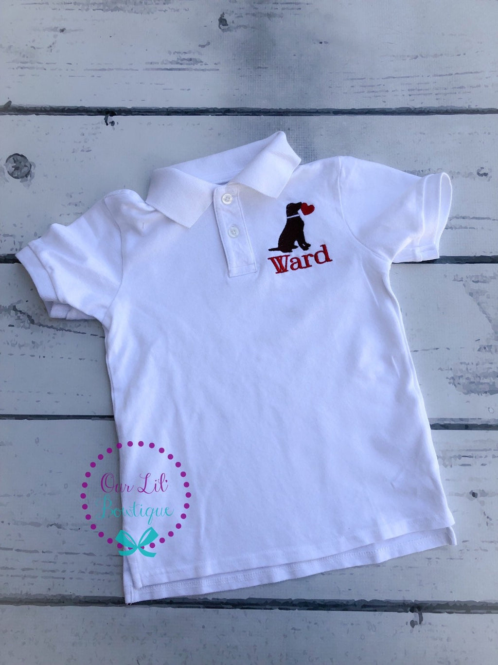 Valentine's Day Monogrammed Polo: Embroidered Dog with Hearts