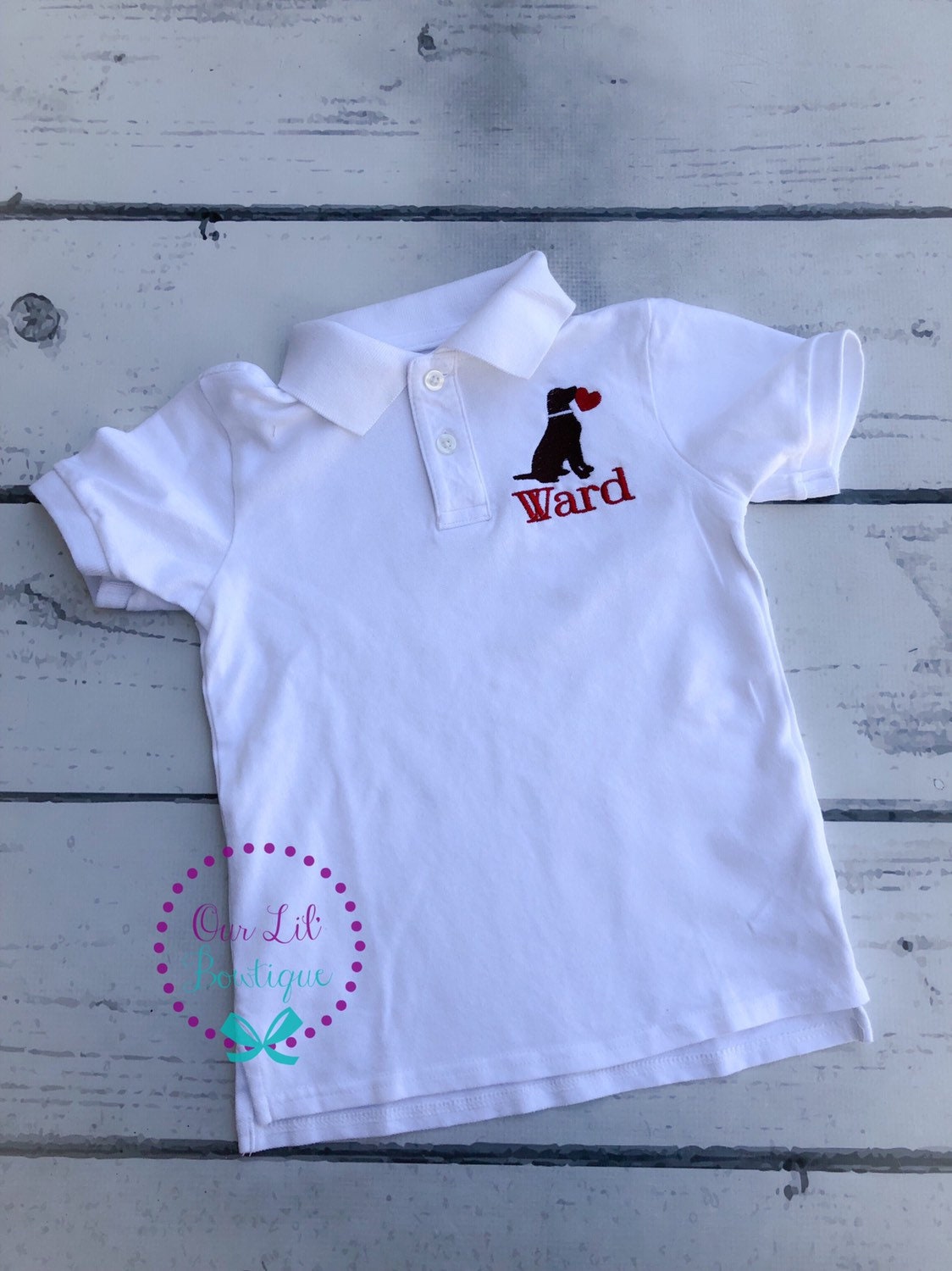 Valentine's Day Monogrammed Polo: Embroidered Dog with Hearts