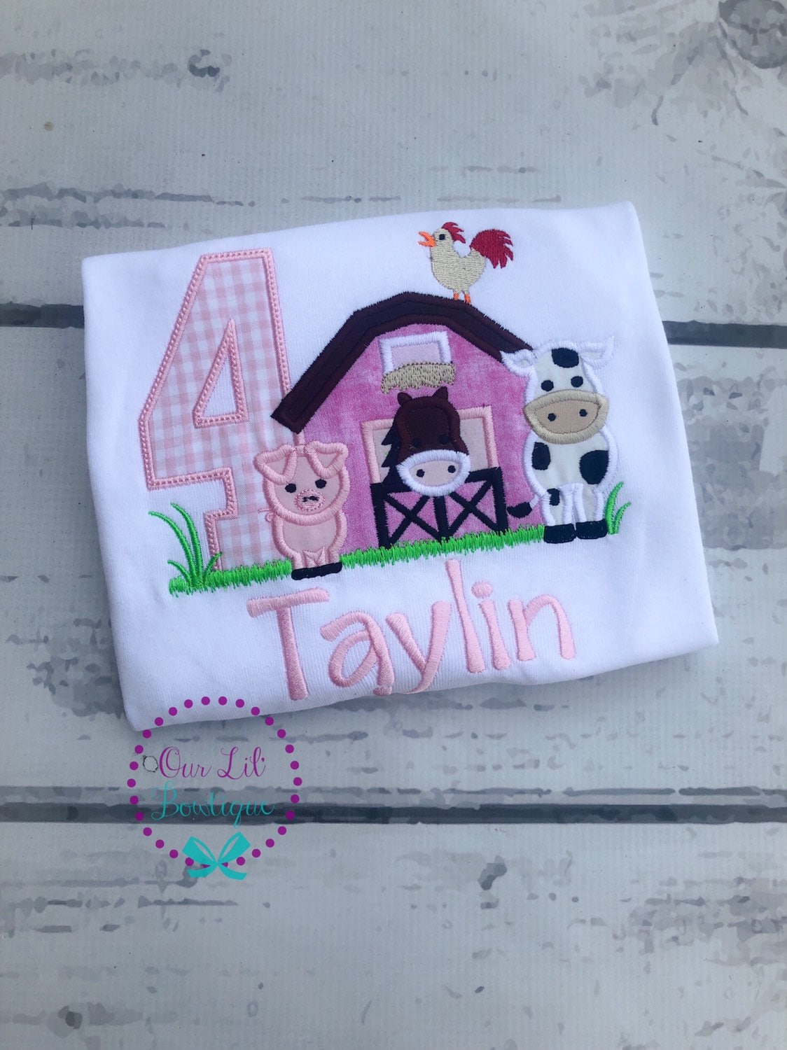Farm Birthday Dress- Personalized Cow T- Shirt - Pink Farm Shirt - Barn Birthday Shirt - Tractor Birthday Shirt - Cow Shirt Pig Shirt -