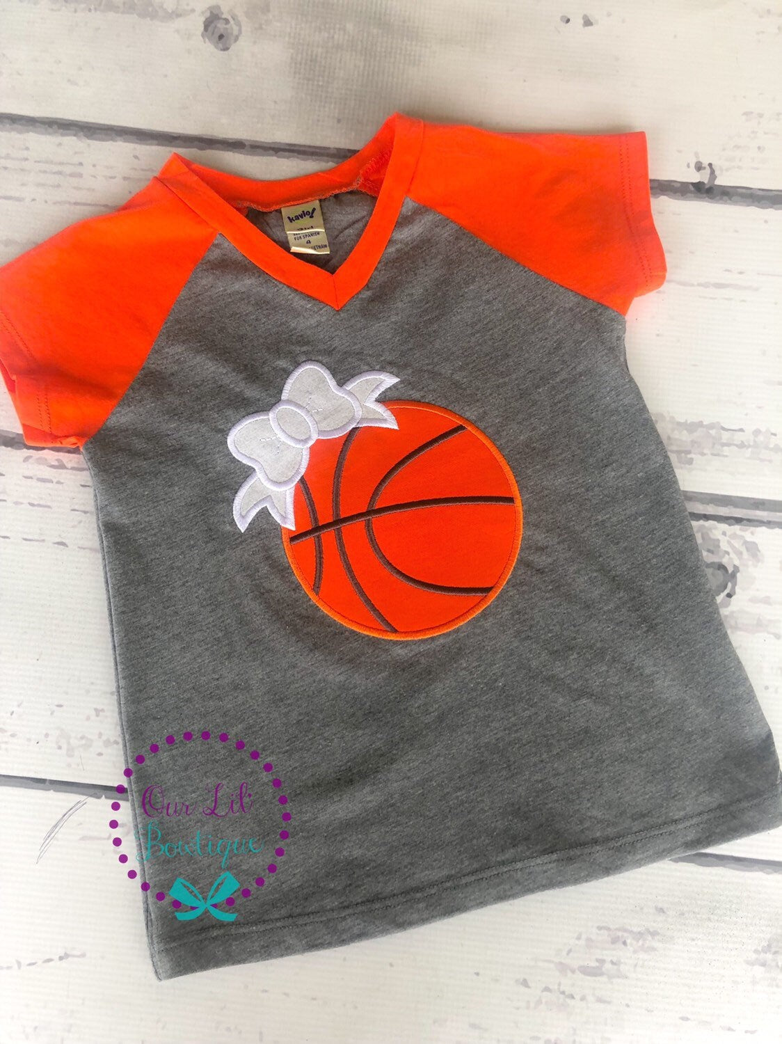 Personalized Basketball Raglan Shirt: Bow, Toddler, Baby