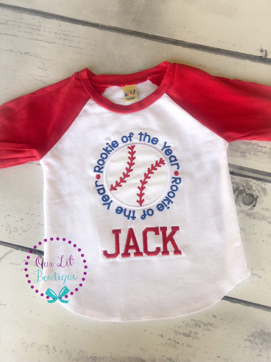 Personalized Rookie of the Year Raglan Baseball Shirt or Bodysuit