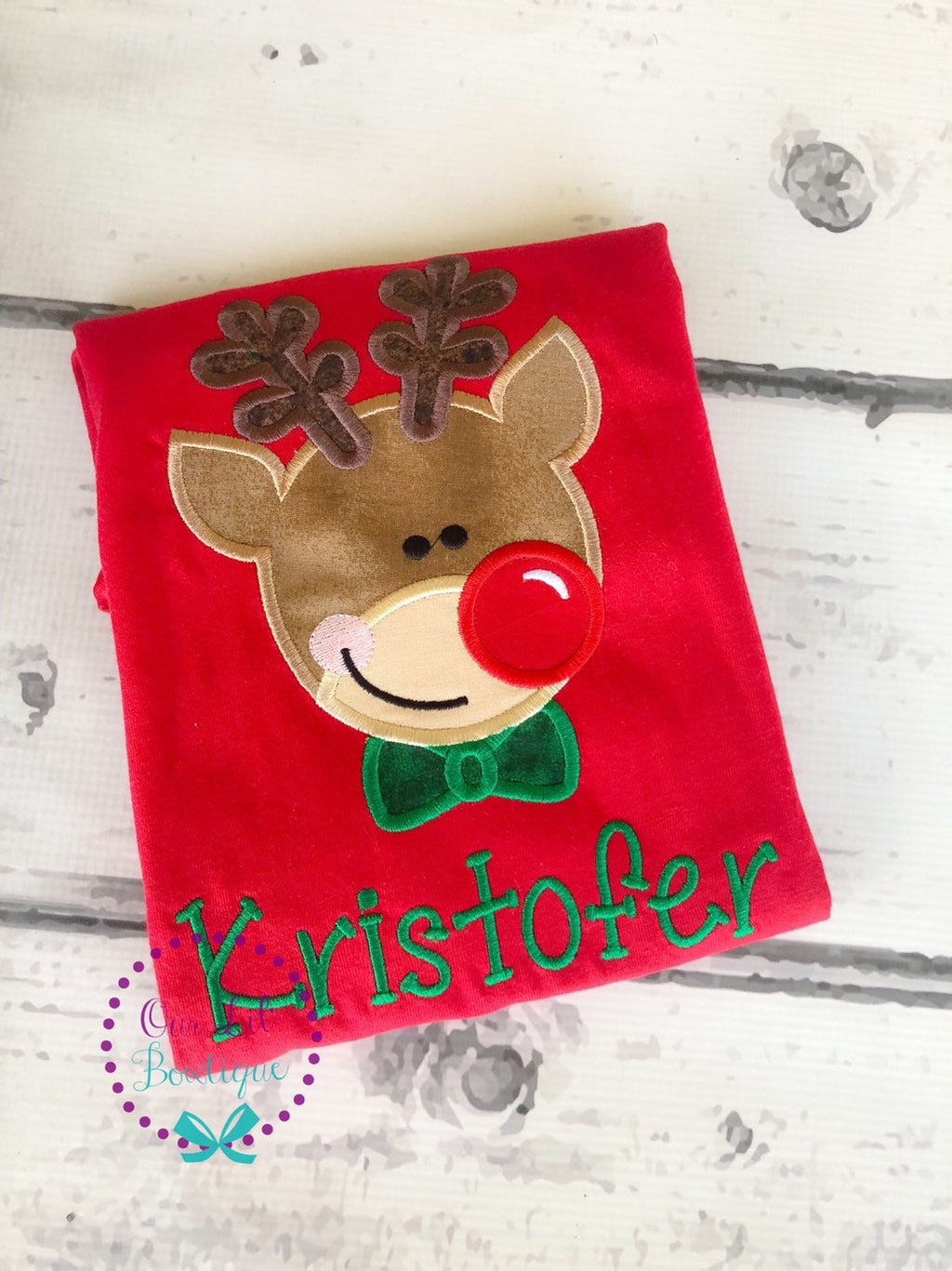 Personalized Reindeer Applique Christmas Shirt
