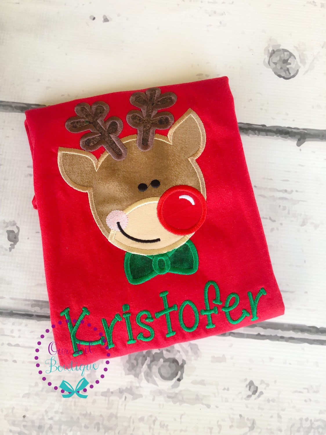 Personalized Reindeer Applique Christmas Shirt
