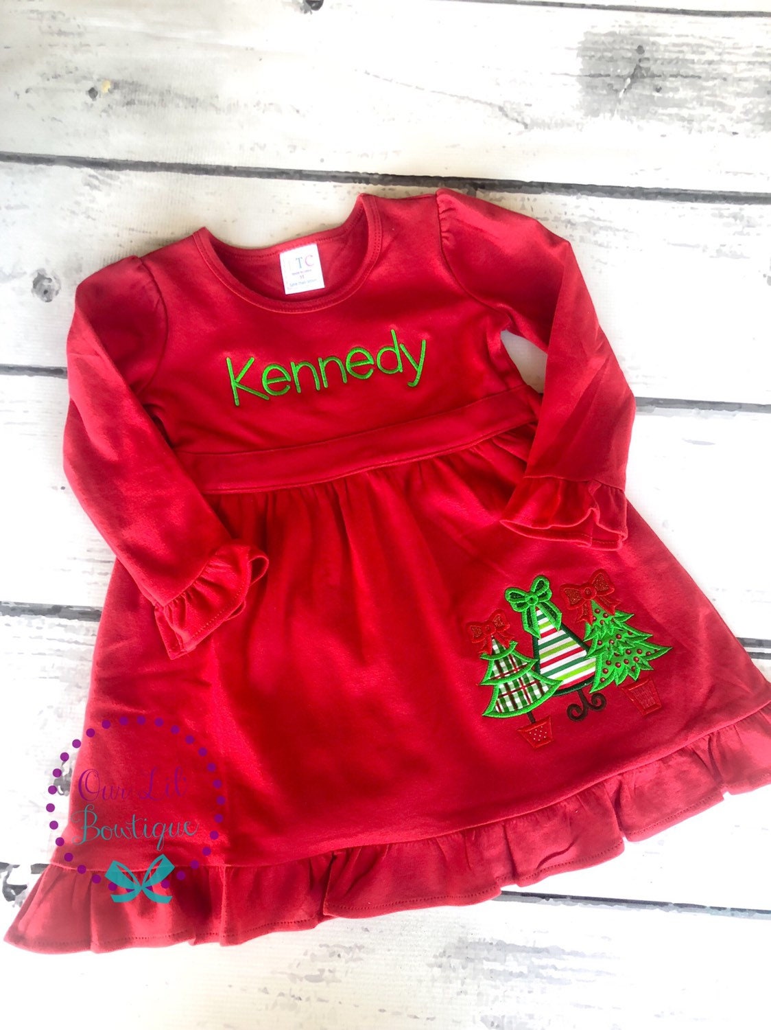 Personalized Christmas Dress - Embroidered Christmas Trees - Monogrammed Holiday Outfit - Girls Dress - Christmas