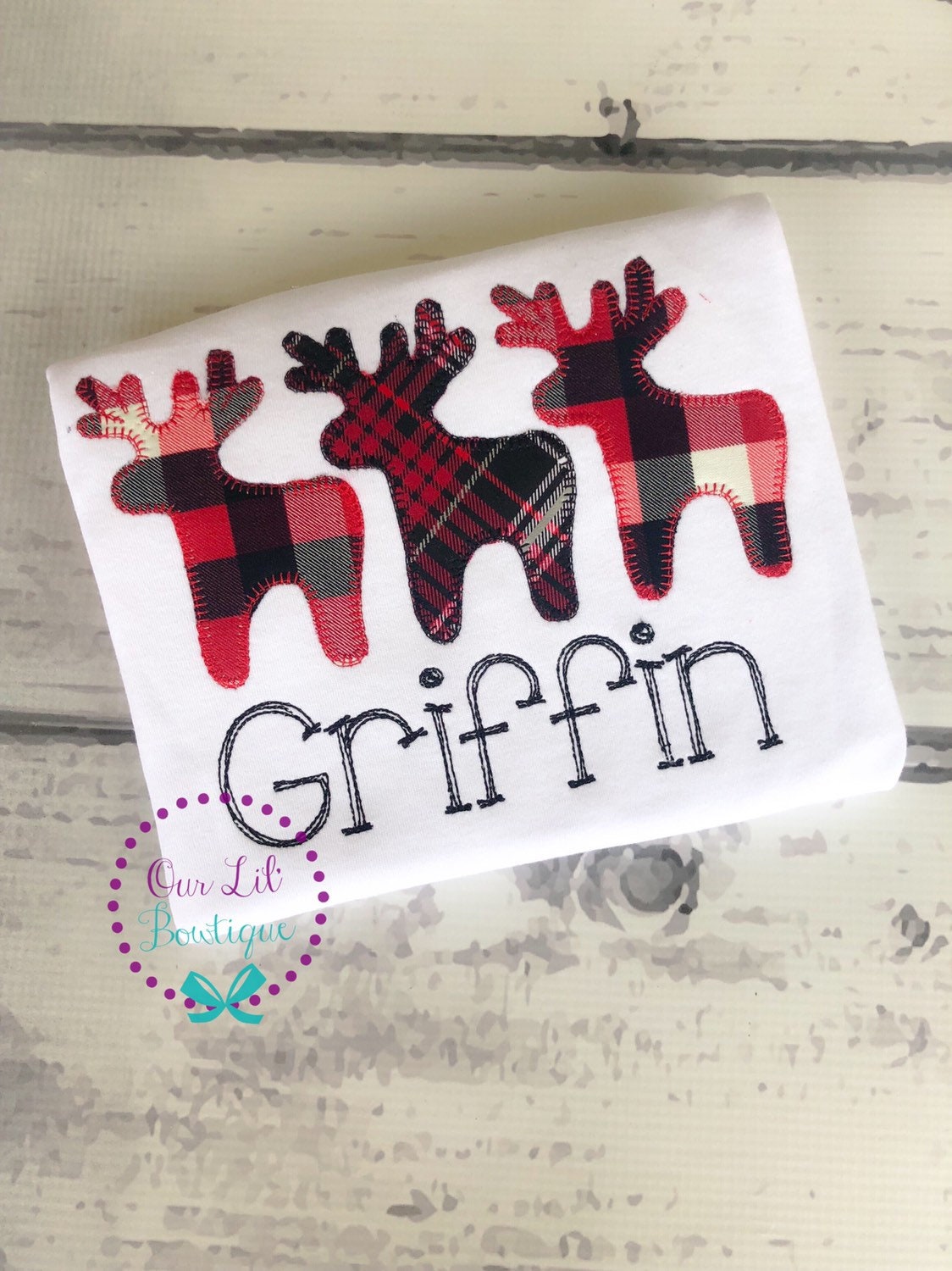 Christmas Moose Shirt: Personalized Plaid Applique Birthday Shirt