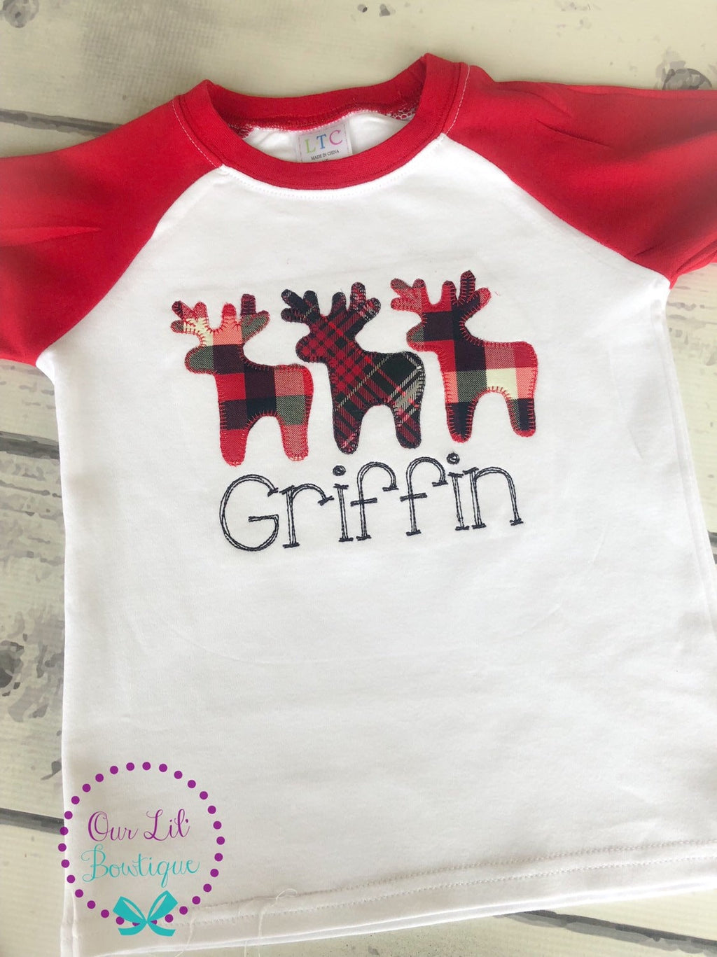 Christmas Moose Shirt: Personalized Plaid Applique Birthday Shirt
