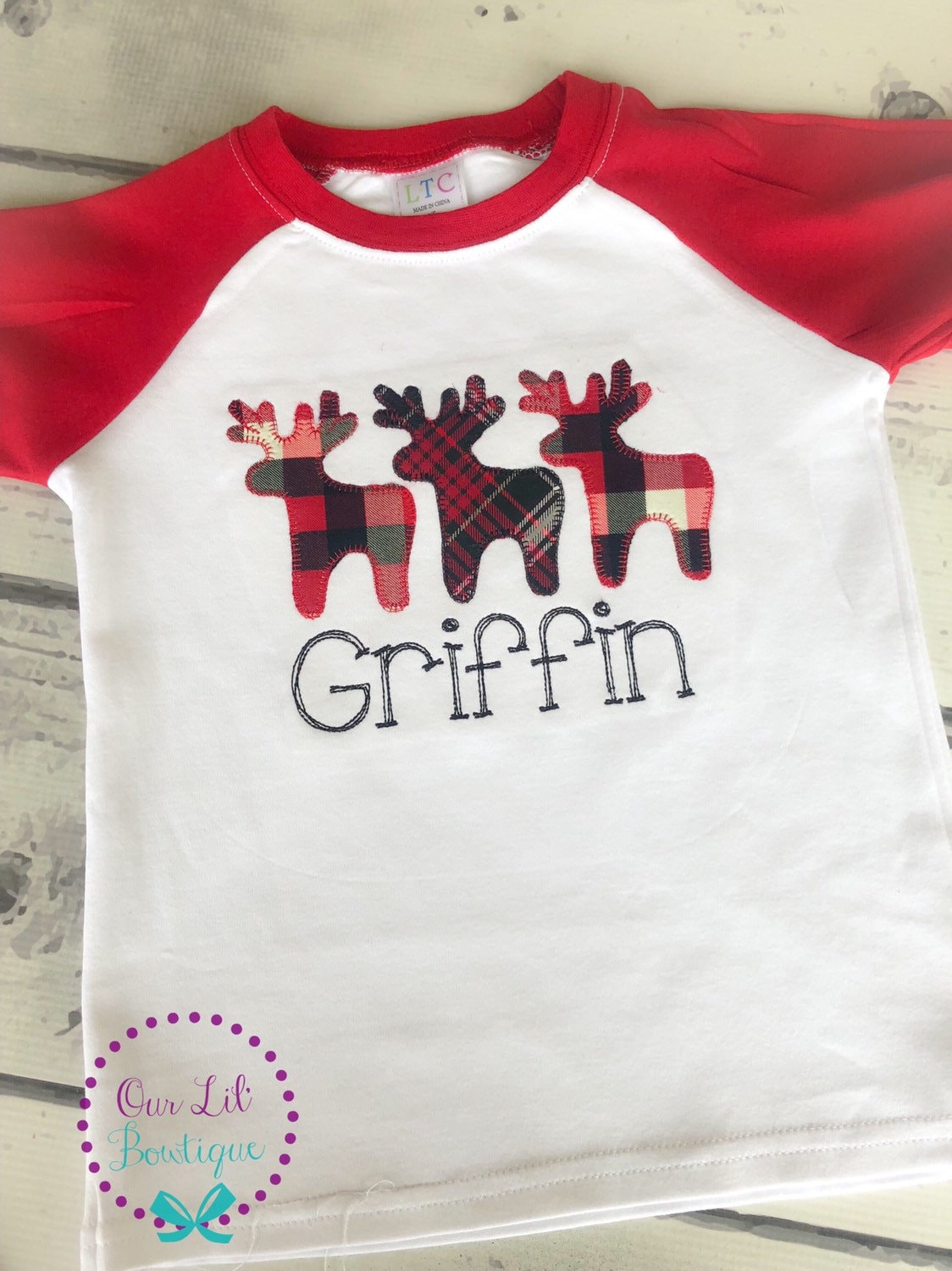 Christmas Moose Shirt: Personalized Plaid Applique Birthday Shirt