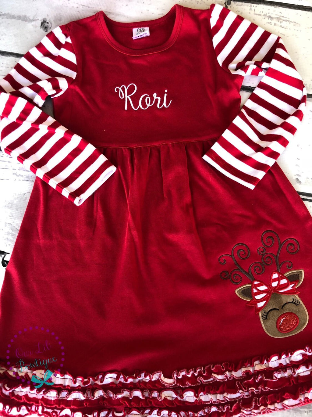 Personalized Reindeer Applique Christmas Shirt