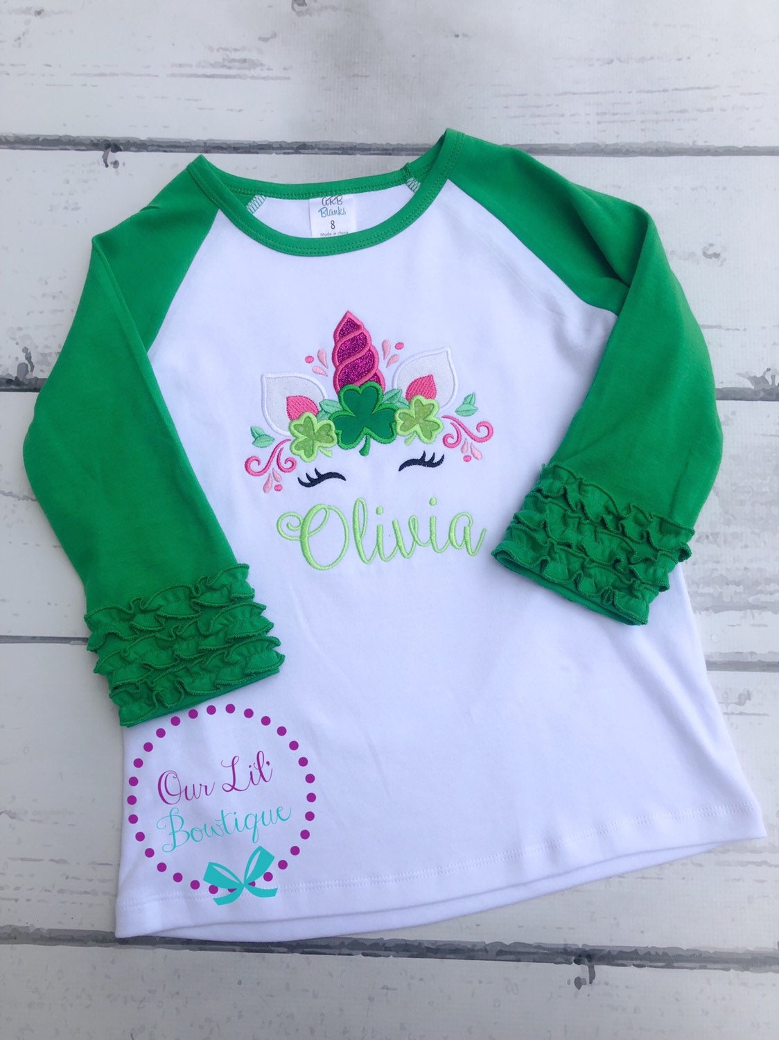 Personalized St. Patrick's Day Unicorn Shirt: Shamrock Face Appliqué