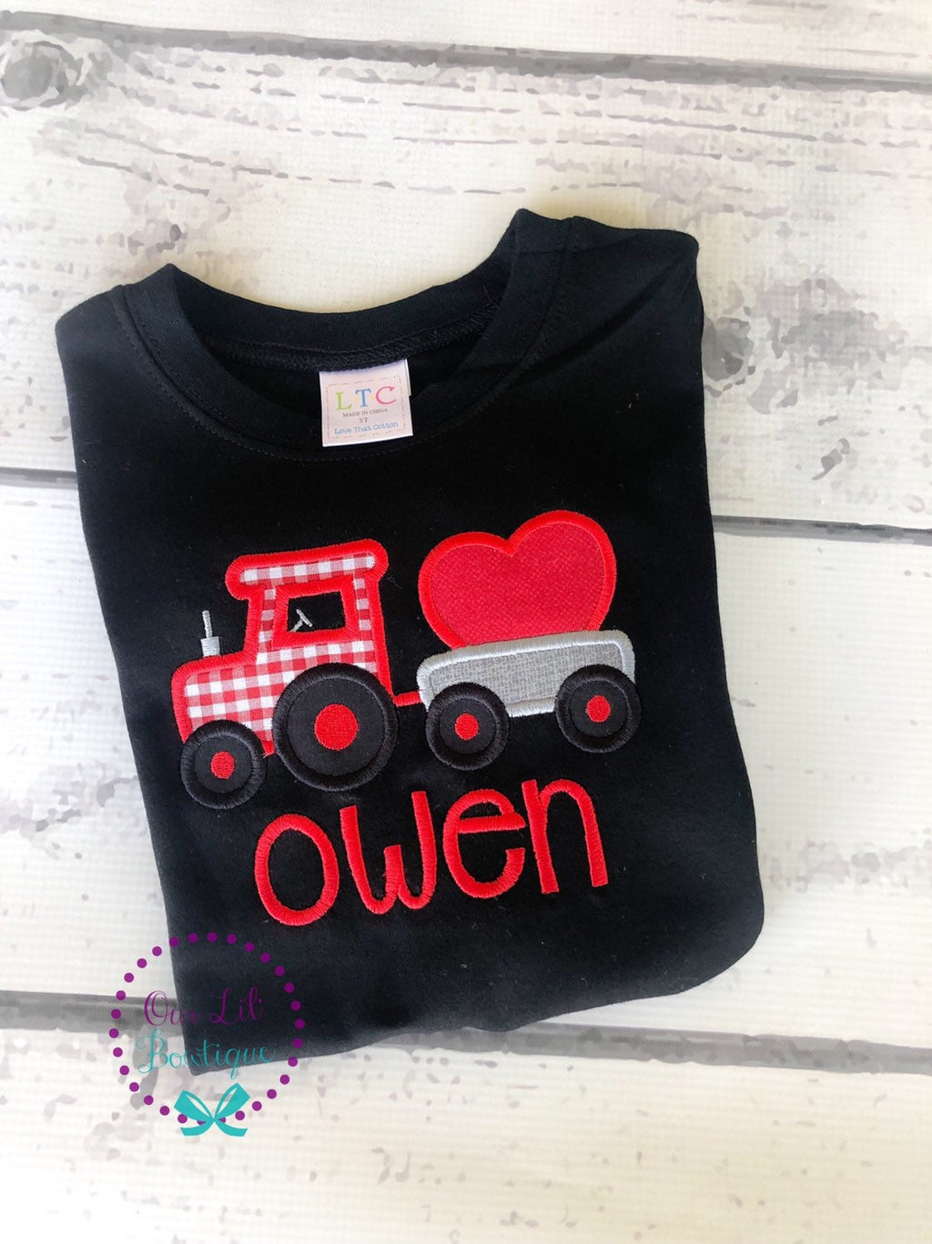 Valentine's Tractor Shirt: Personalized Heart Appliqué