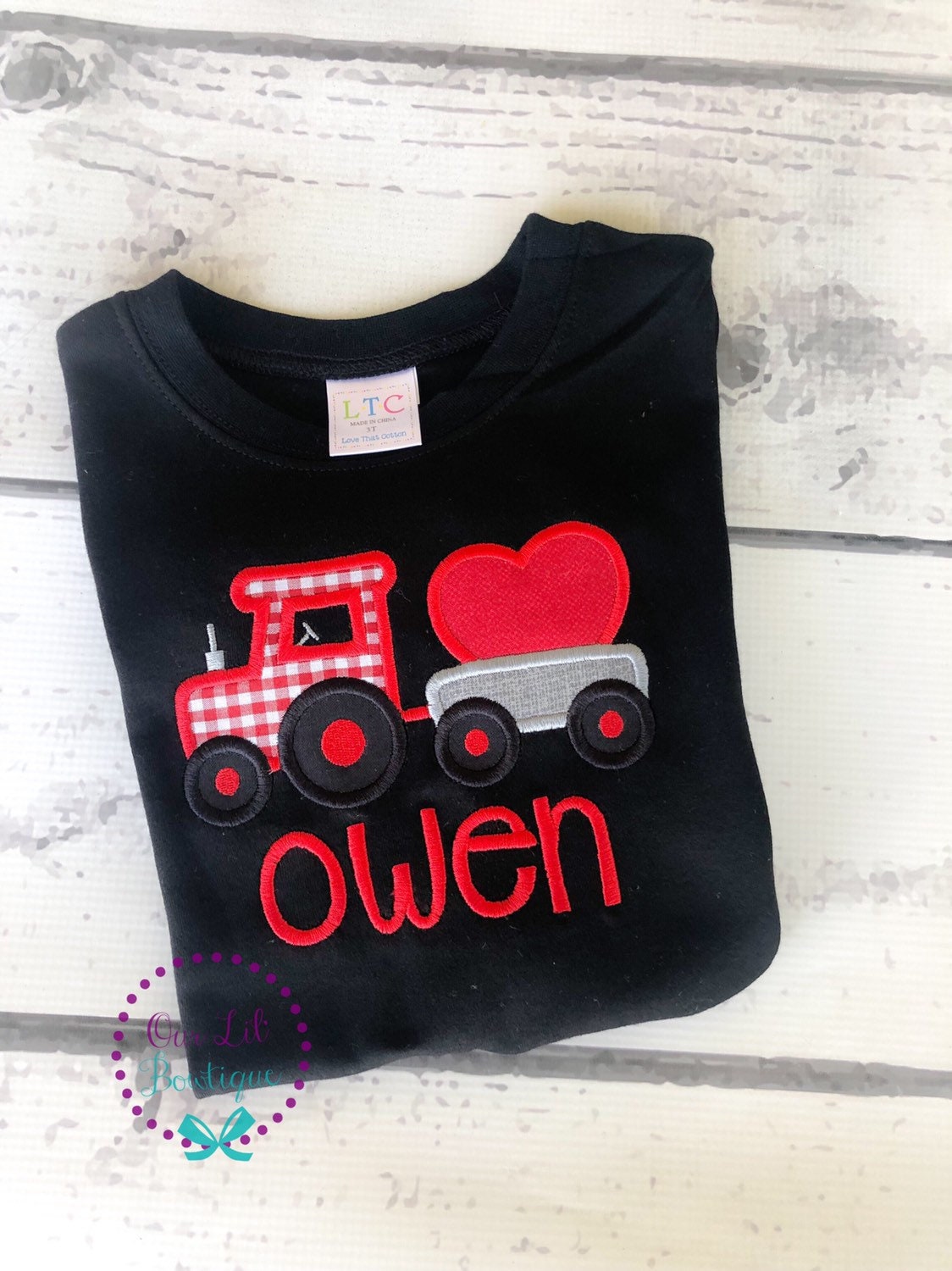 Valentine's Tractor Shirt: Personalized Heart Appliqué