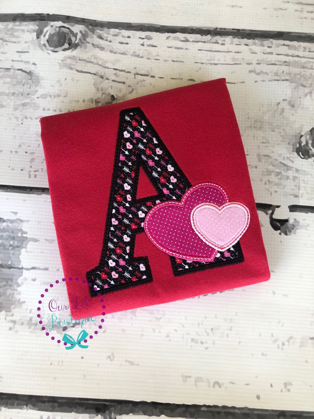 Personalized Valentine Applique Shirt - Initial Heart - Kids Valentine's Day
