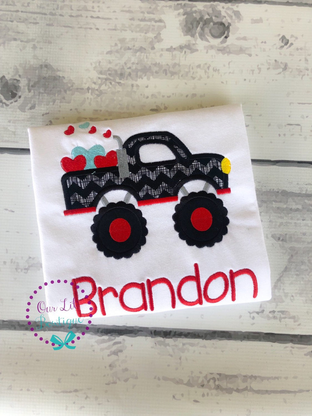 Personalized Valentine Monster Truck Shirt - Boy's Appliqué Shirt