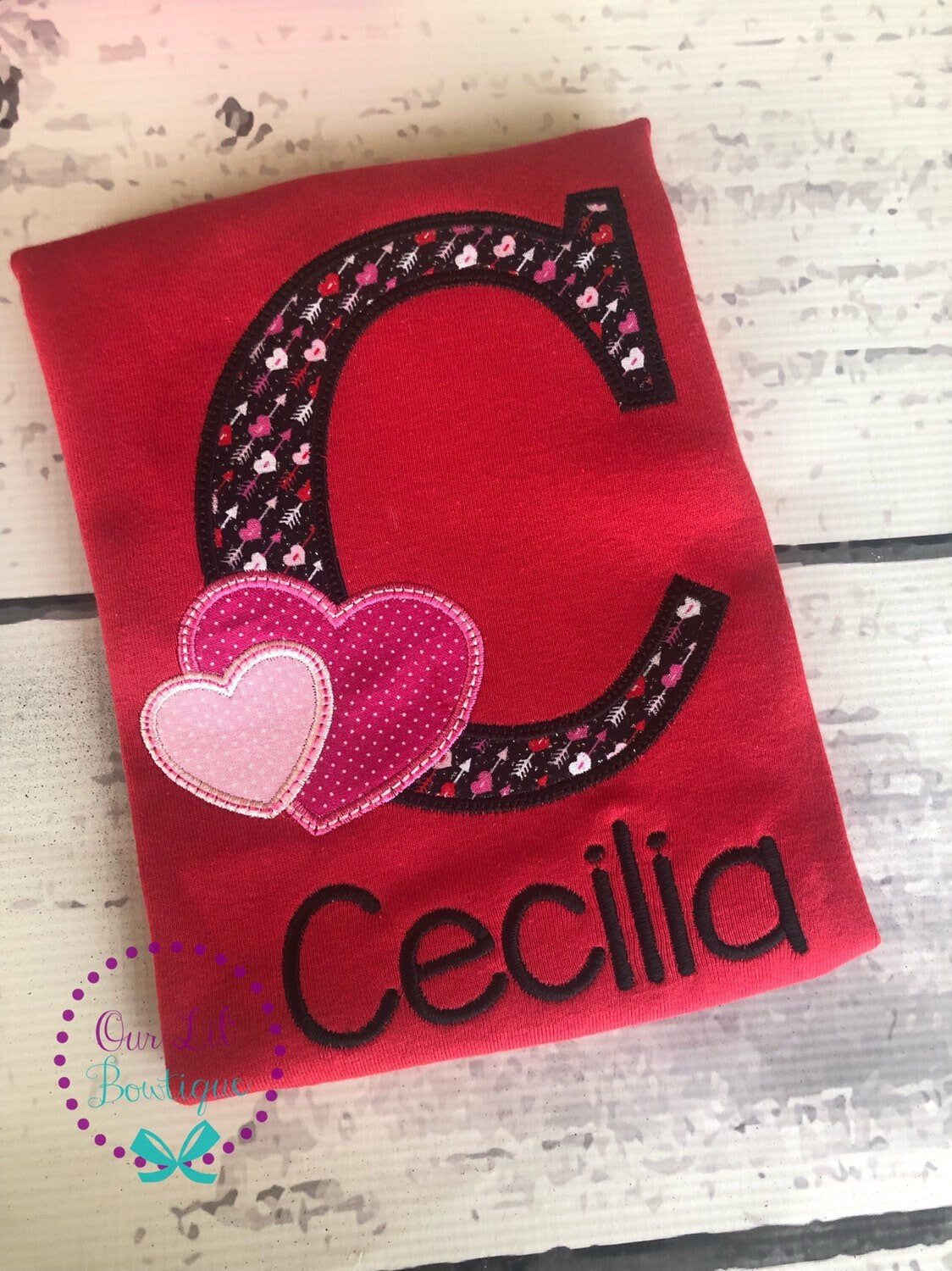 Personalized Valentine Applique Shirt - Initial Heart - Kids Valentine's Day