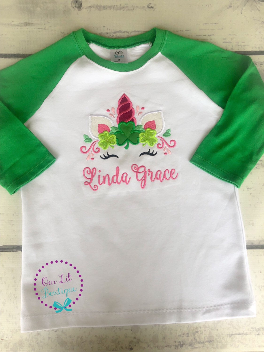 Personalized St. Patrick's Day Unicorn Shirt: Shamrock Face Appliqué