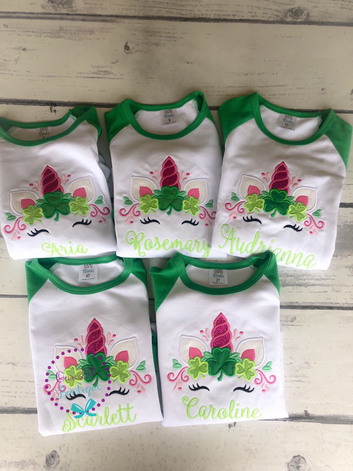 Personalized St. Patrick's Day Unicorn Shirt: Shamrock Face Appliqué
