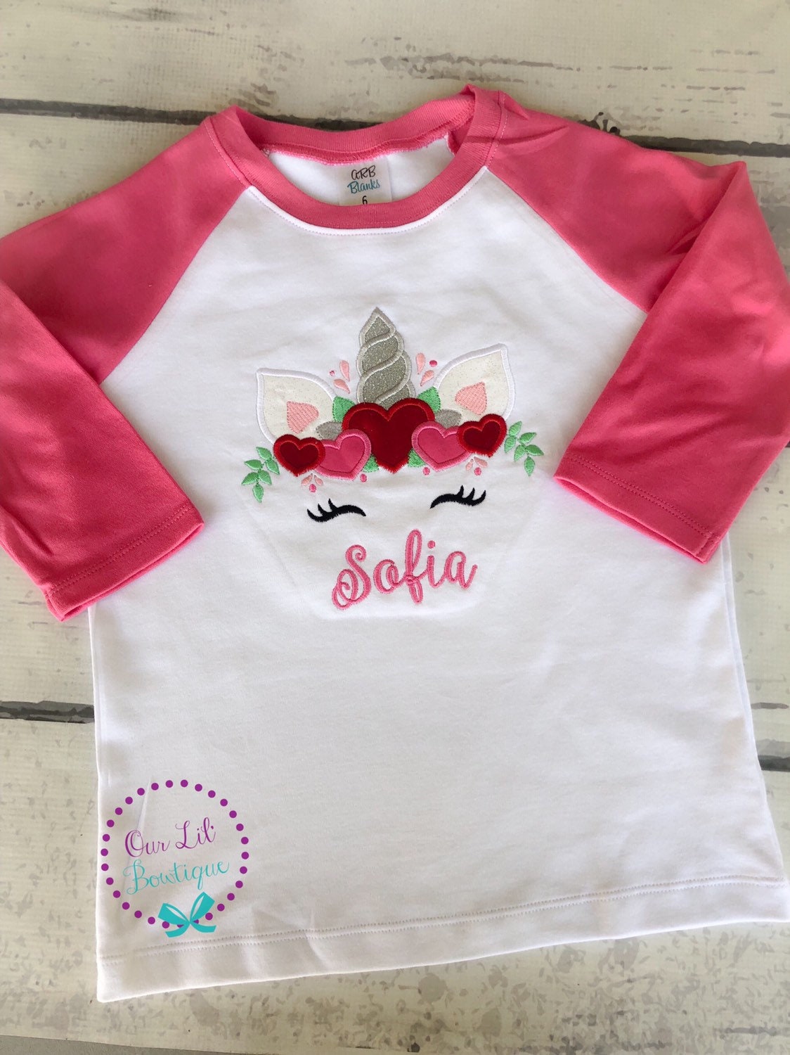 Valentine Unicorn Shirt: Personalized Hearts Appliqué