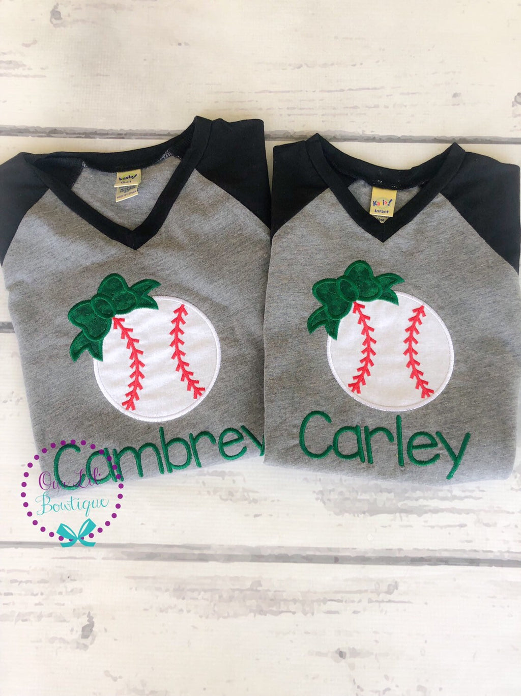 Personalized Baseball Bow Raglan Shirt - Toddler & Baby